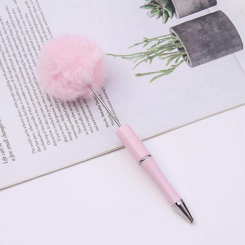 diy plush plastic ballpoint pen novel cartoon hairball beaded pen cross-border cute gift pen