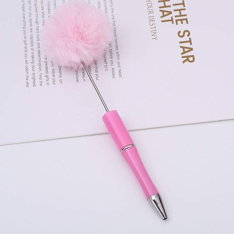 diy plush plastic ballpoint pen novel cartoon hairball beaded pen cross-border cute gift pen