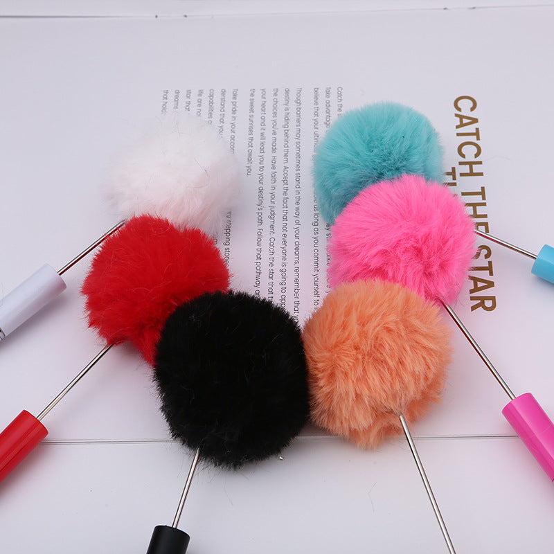 diy plush plastic ballpoint pen novel cartoon hairball beaded pen cross-border cute gift pen