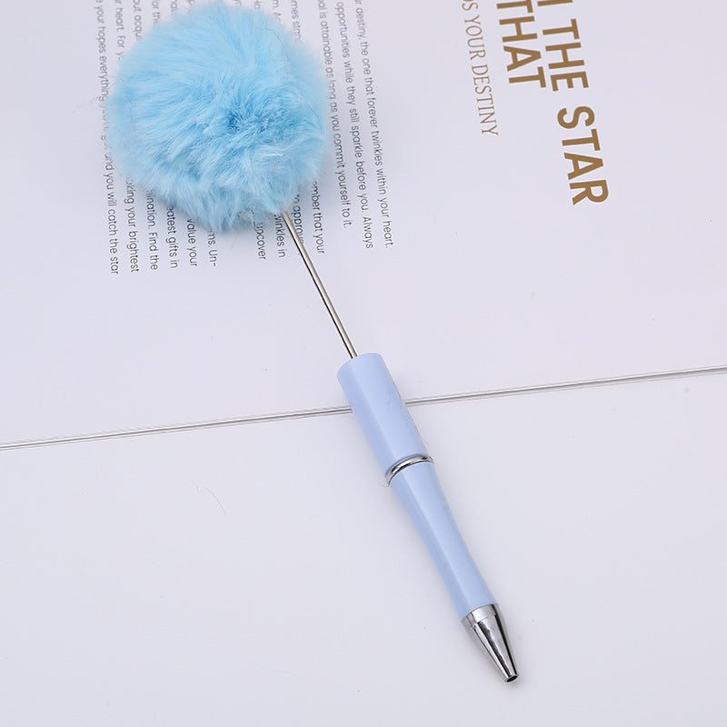 diy plush plastic ballpoint pen novel cartoon hairball beaded pen cross-border cute gift pen