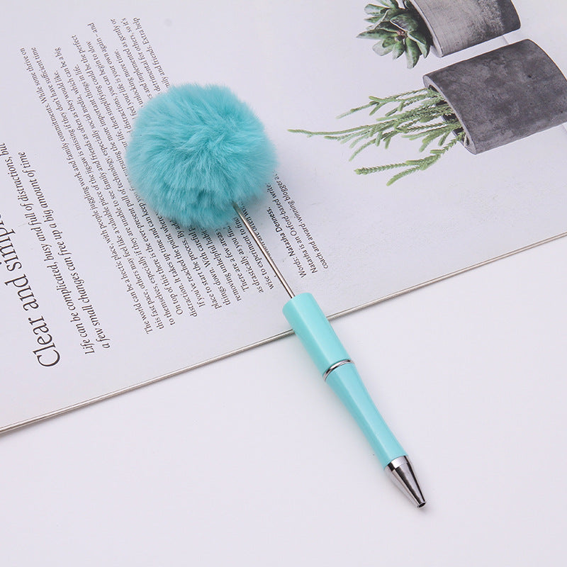 diy plush plastic ballpoint pen novel cartoon hairball beaded pen cross-border cute gift pen