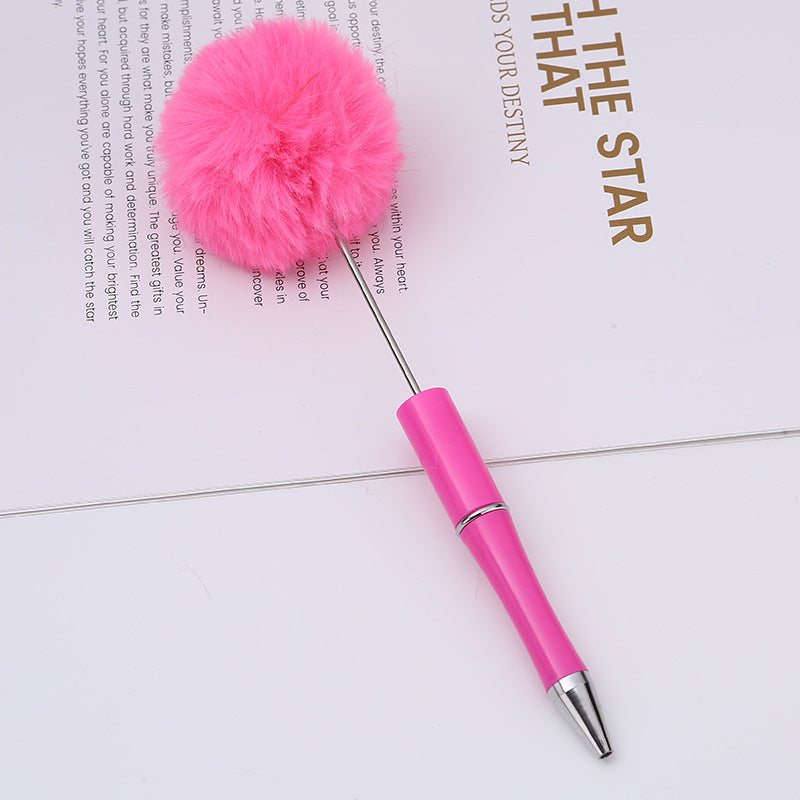 diy plush plastic ballpoint pen novel cartoon hairball beaded pen cross-border cute gift pen