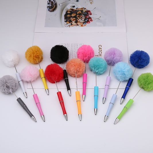 diy plush plastic ballpoint pen novel cartoon hairball beaded pen cross-border cute gift pen