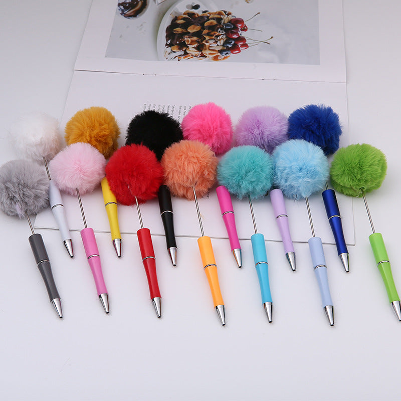 diy plush plastic ballpoint pen novel cartoon hairball beaded pen cross-border cute gift pen